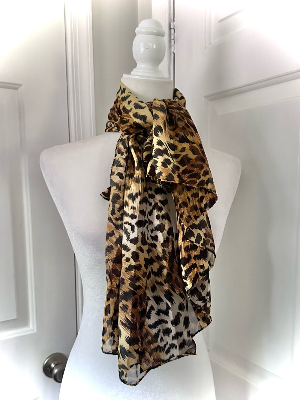Leopard Print Square Scarf Wrap Sheer Animal Print Lightweight